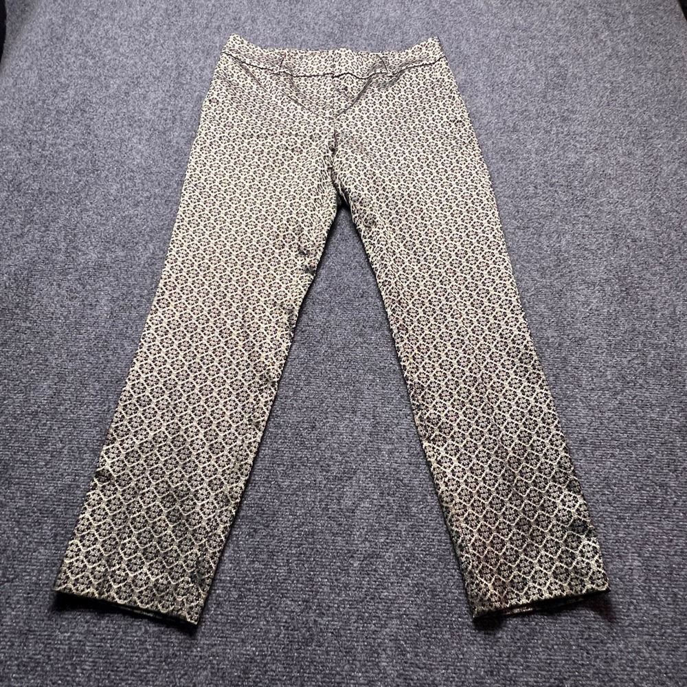 Ann Taylor Womens Black Gold Jacquard Ankle Pants Metallic Floral Size 6 Evening